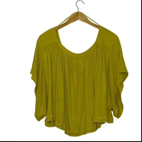 🆕Free People Sunsetter Linen Blend Top Color Golden Meadow  Sz L - Picture 8 of 15